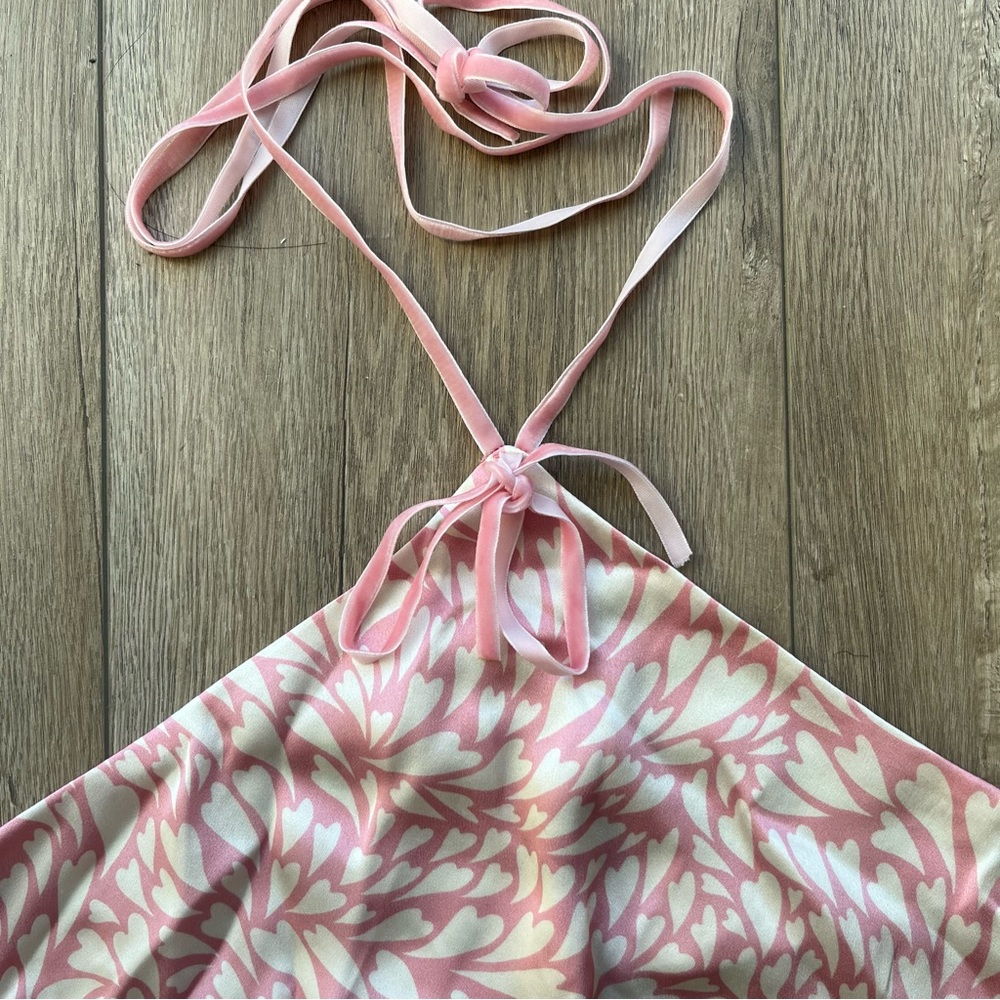 Reformation Poppie Heart Print Silk Halter Mini Dress - Picture 7 of 9